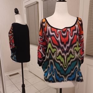 $4 Add-on Colourful Batwing Top - Size Medium